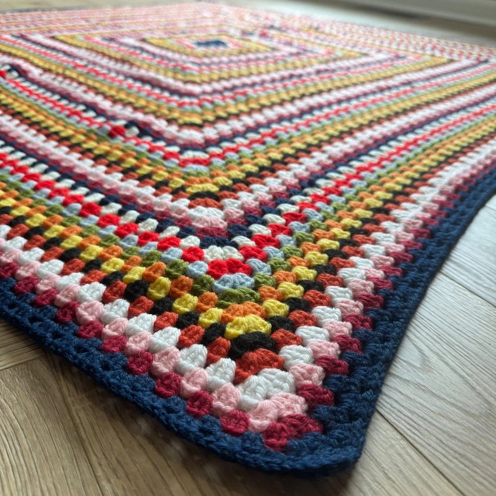 VTG Handmade Crochet Granny‎ Square Afghan Throw Blanket 53